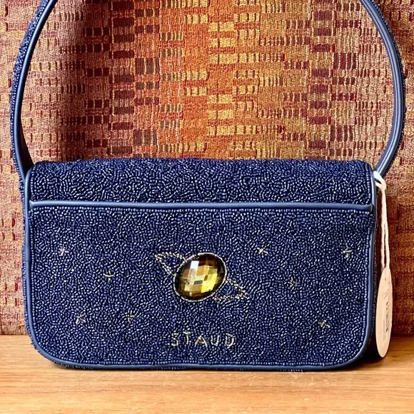 🌺🎉HP🎉🌺 NWT Staud Beaded Tommy Shoulder Bag Navy Celestial 🌟 Rare 🌟 - Picture 8 of 16